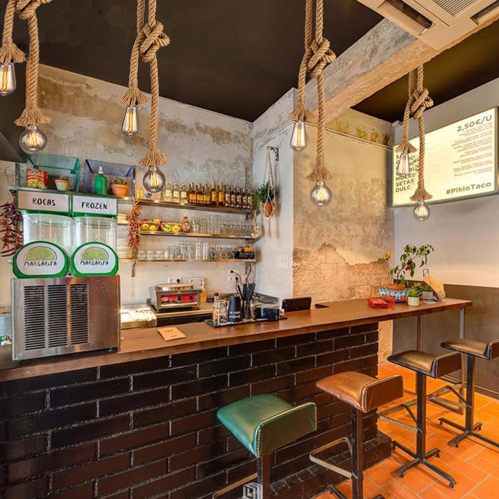 Industrial E27 Vintage Hemp Rope Pendant Lights Attic Personality