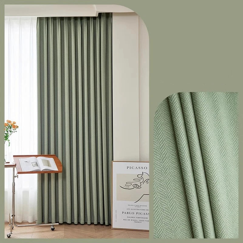 Custom Size Herringbone Thicke Beige Chenille Curtains
