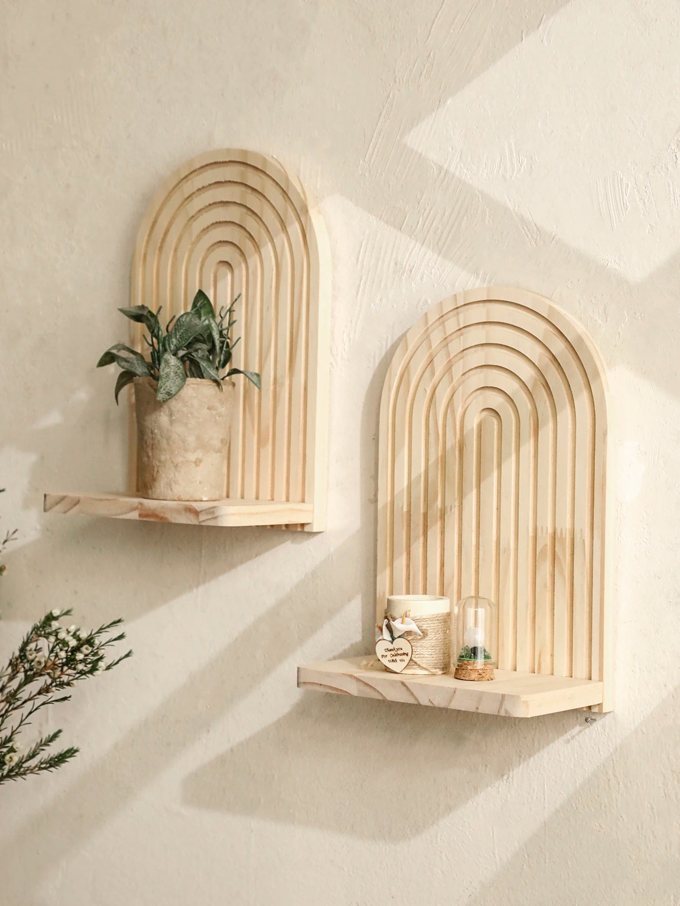 Boho Geometric Wooden Wall Shelf