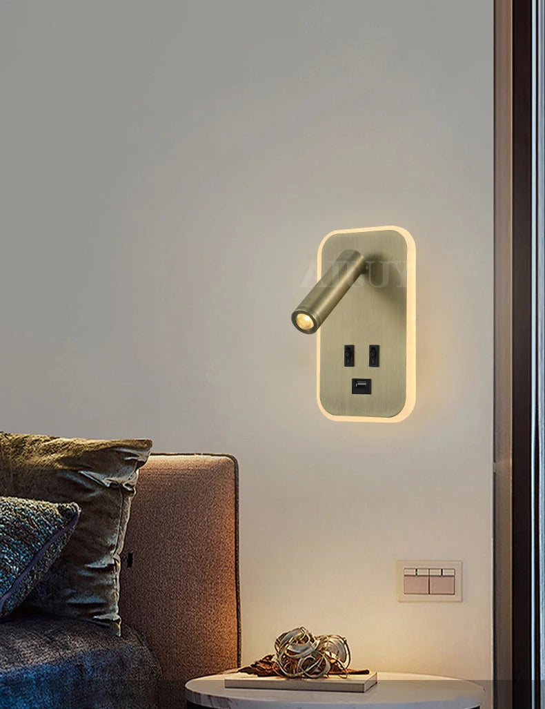 Modern Led Wall Sconce Reading Light 2 Switches Type-A & Type-C USB