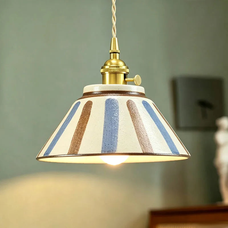 Blue and White Glazed Ceramic Pendant