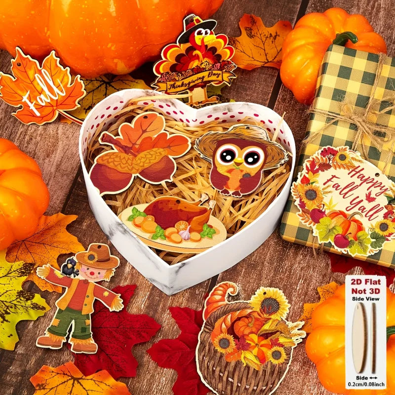 Wooden Pumpkin and Maple Leaf Hangings, Set of 10