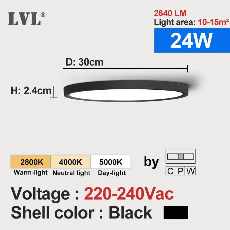 Wood Grain 3 Color LED Flush Ceiling Light