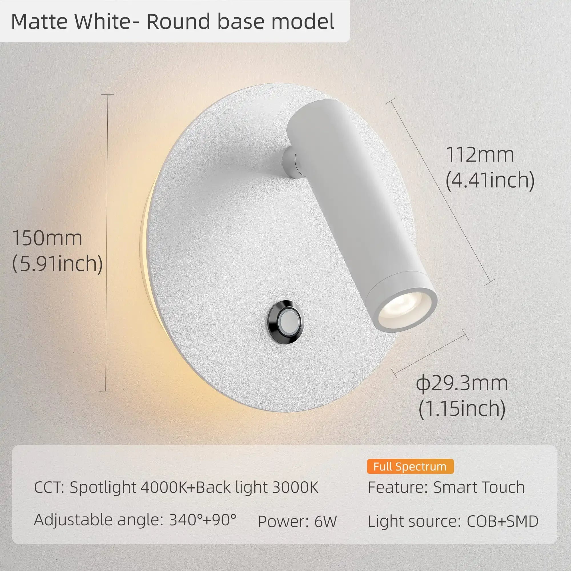 Dimmable Touch Switch Rotatable Wall Lamp