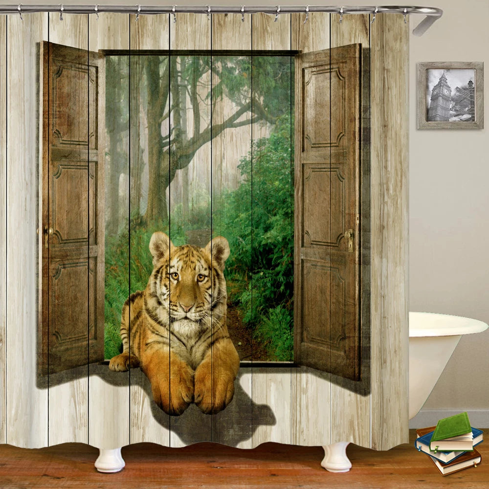 Funny Shower Curtains Bathroom Curtain With Hooks Decor Waterproof Cat
