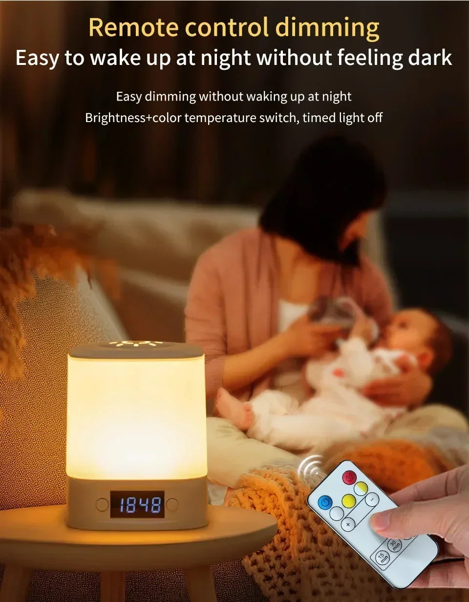 Bedside Night Light Rechargeable Reading Desk Lamp with Clock Time
