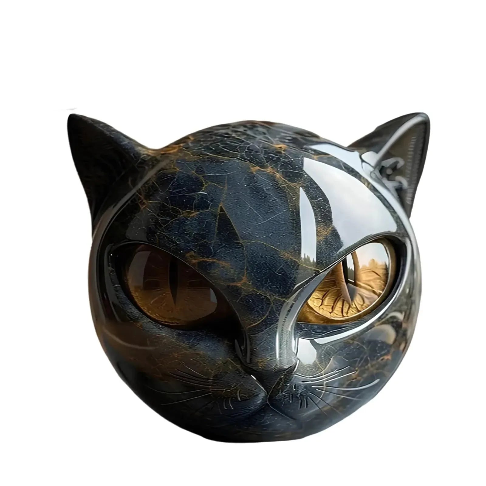 Decorative Black Cat Stone Figurine Resin Cat Head Healing Stone Marble
