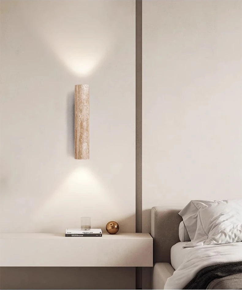 Indoor Stone Wall Lamp Travertine Sconce Light Hardwired With E27 Bulb for Bedroom Living Room