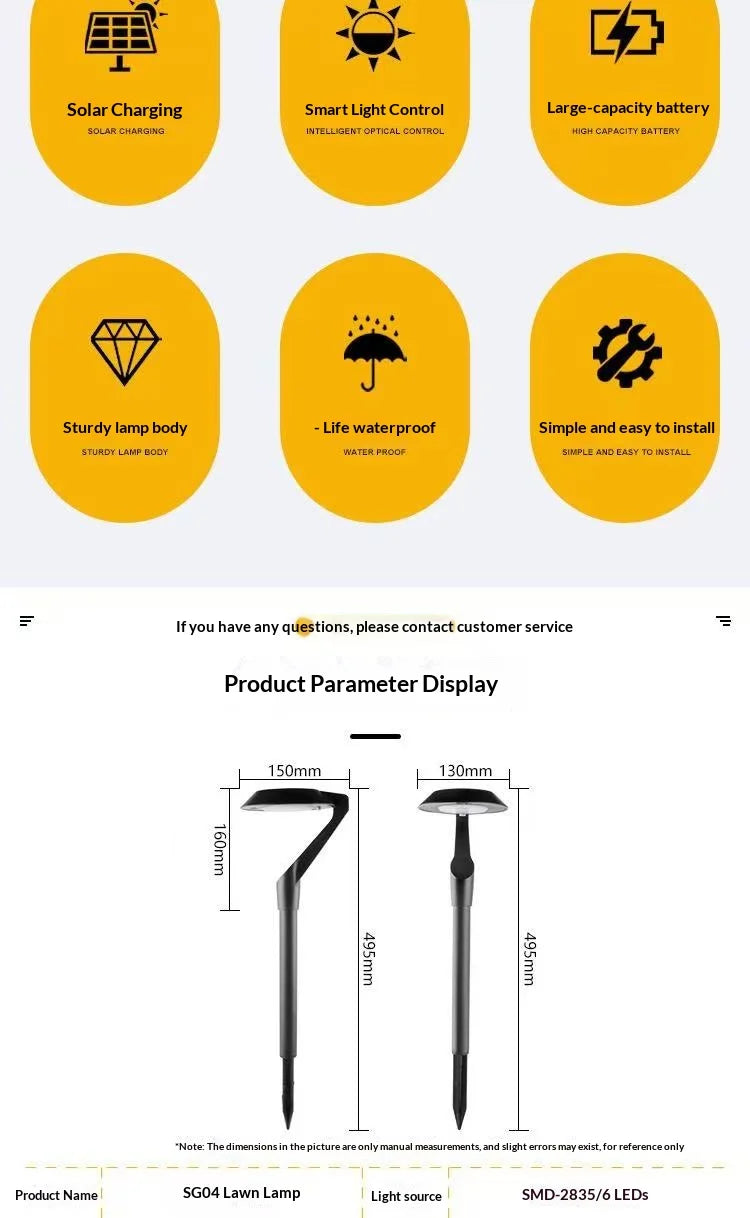 2pc Solar Energy Saving Lamp Super Bright Solar Lawn Lamp Waterproof
