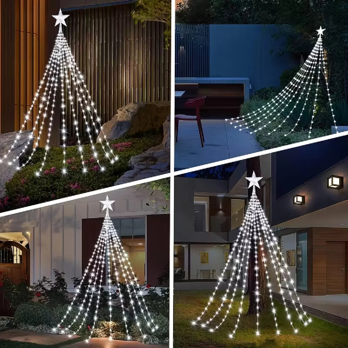 1PC Five-pointed Star Waterfall Lights USB/Solar Powered Christmas String Lights for Christmas Party Halloween Home Decor
