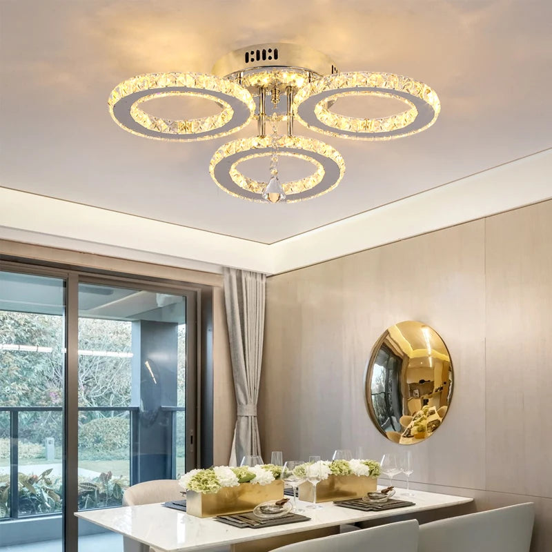 Modern K9 Led Crystal Ceiling Lamp Smart Chandelier Pendant Light Ring