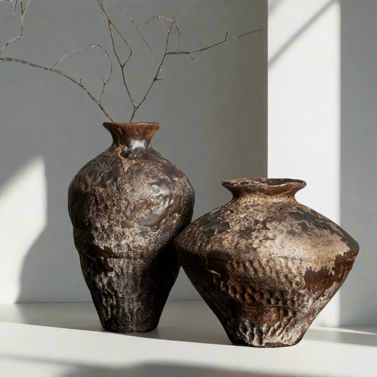 Rustic Glazed Ceramic Vase, Handmade in Wide or Tall