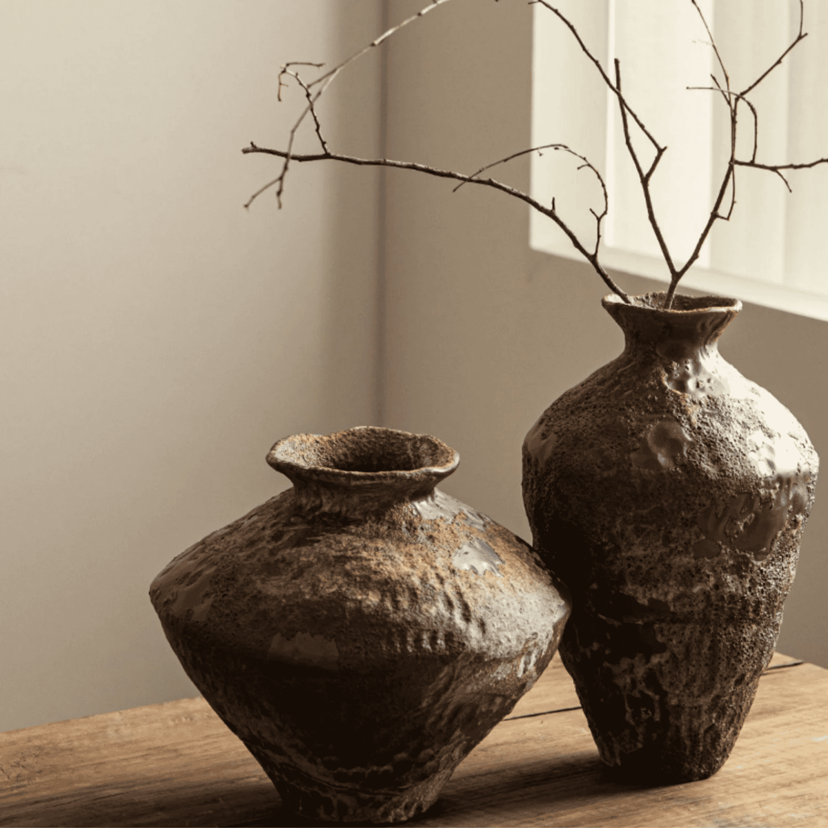 Rustic Glazed Ceramic Vase, Handmade in Wide or Tall