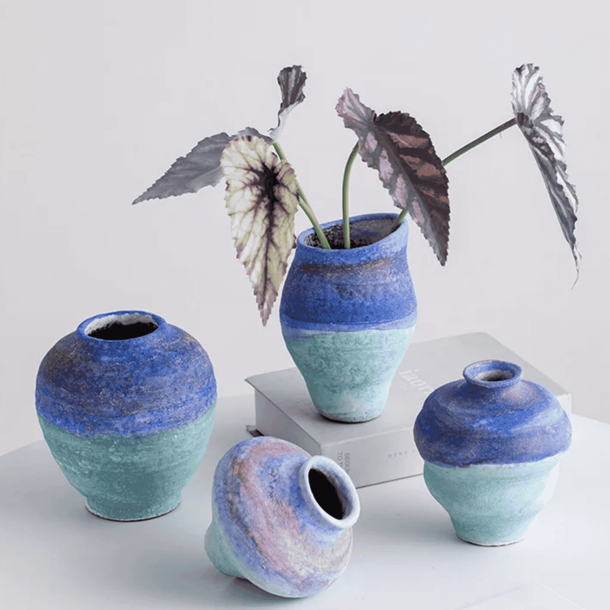 Blue Gradient Ceramic Vase, Glazed Porcelain Bud Vase