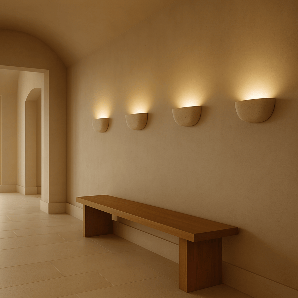 Natural Travertine Stone Wall Sconce, Wabi Sabi Light