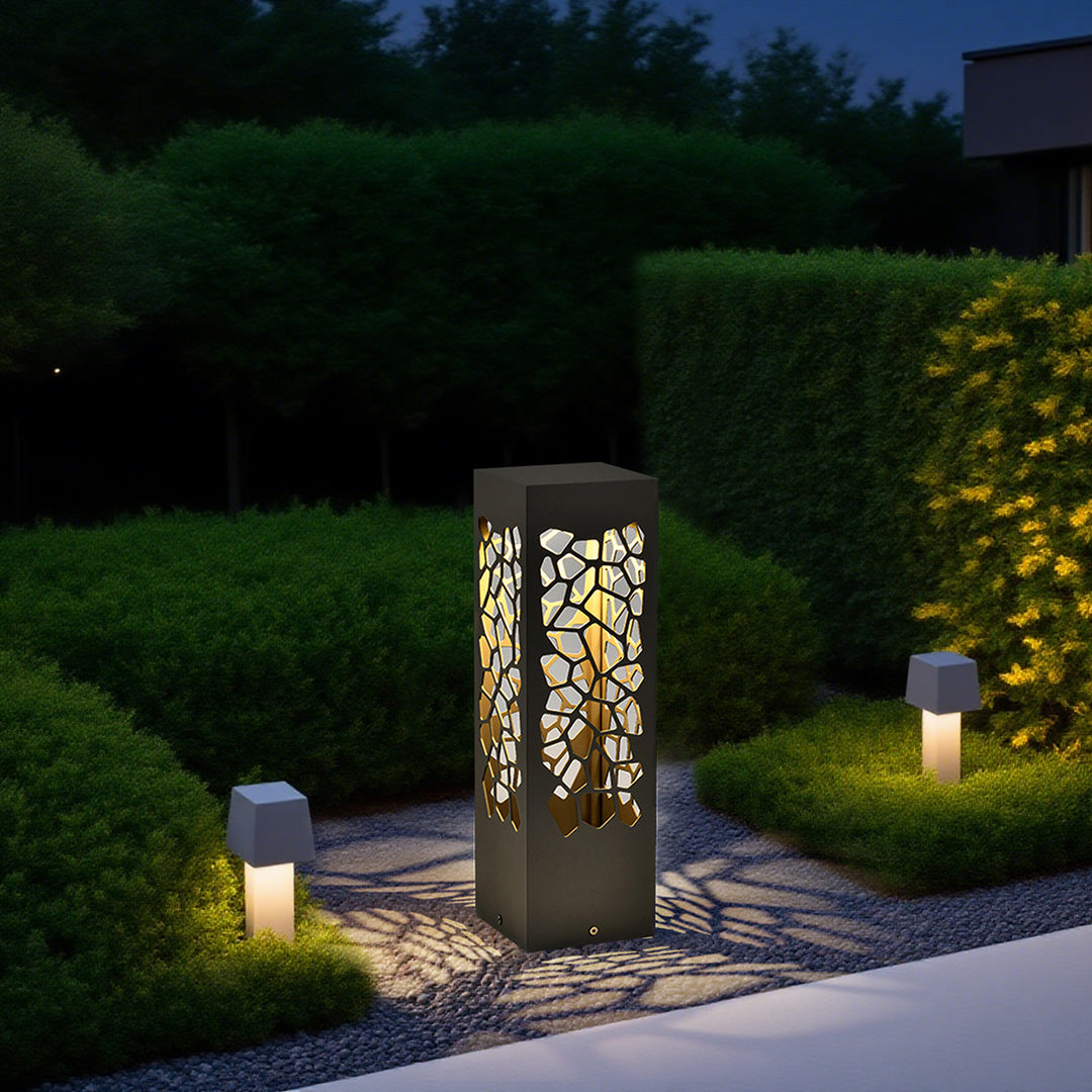 Pebble Cutout Bollard Light, Sand Gray Aluminum Landscape Light