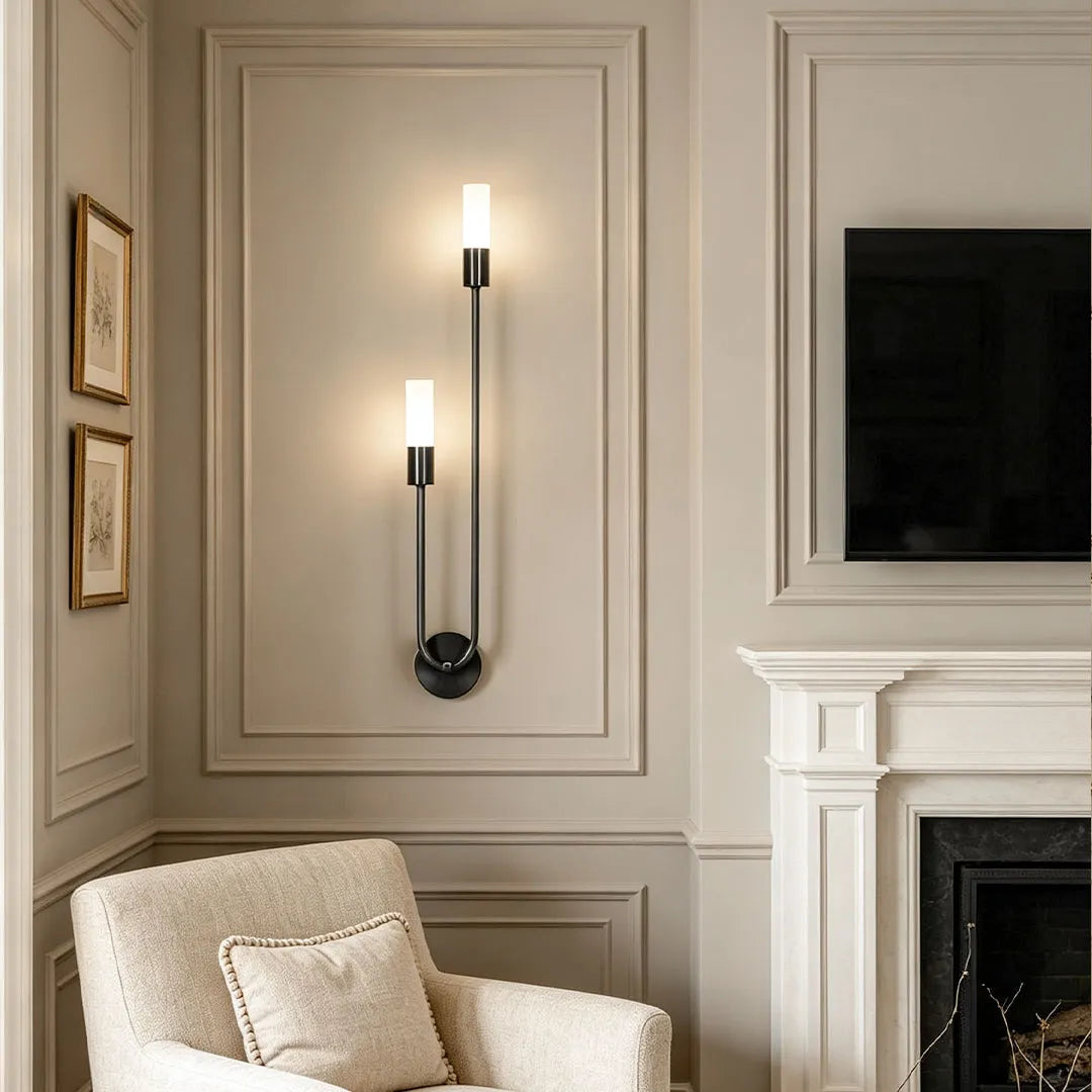 Loop Arm Double Wall Sconce, Gold and Black Metal Light
