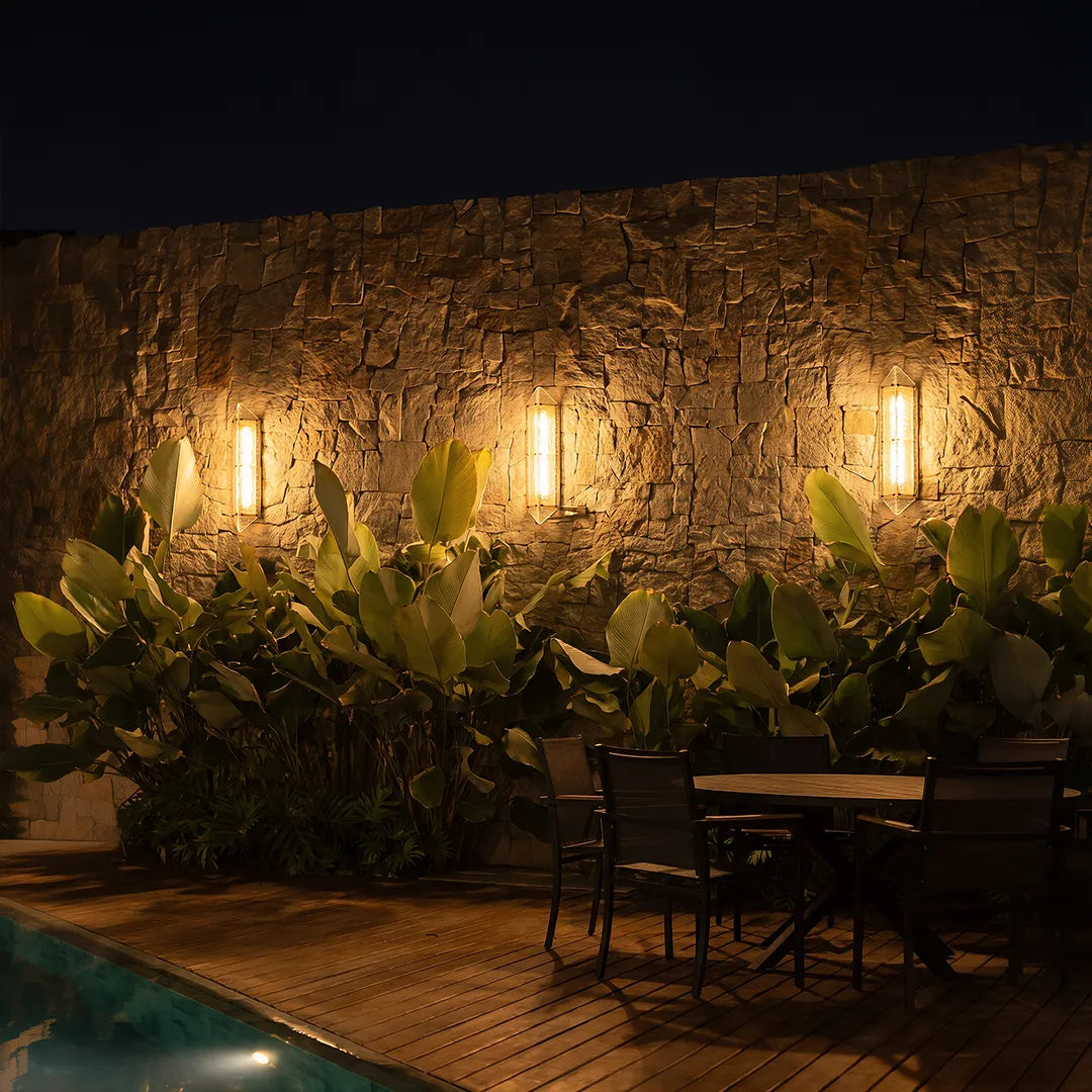 Gilded Facet Outdoor Sconce, Gold Steel Wall Lantern