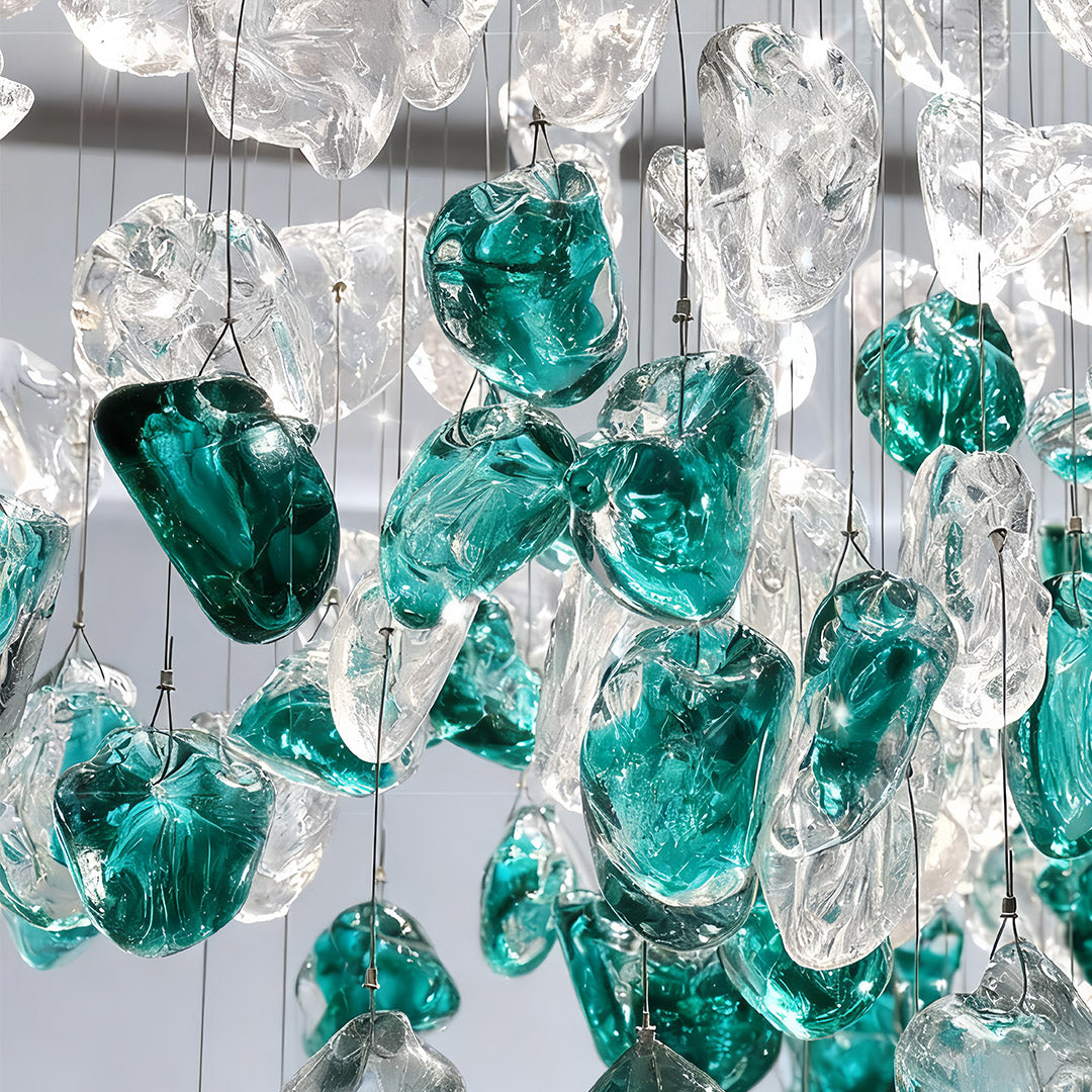 Green and Clear Glass Pebble Chandelier, Linear Island Ceiling Light 5
