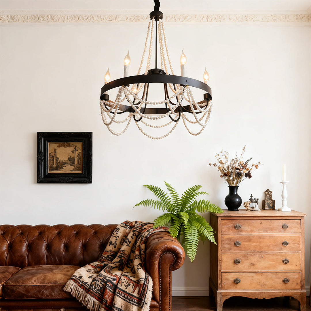 Pearl Swag Candle Chandelier, Wrought Iron French Ceiling Light 4