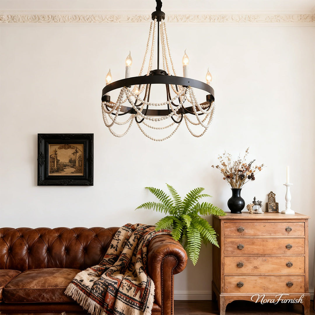 Pearl Swag Candle Chandelier, Wrought Iron French Ceiling Light 4