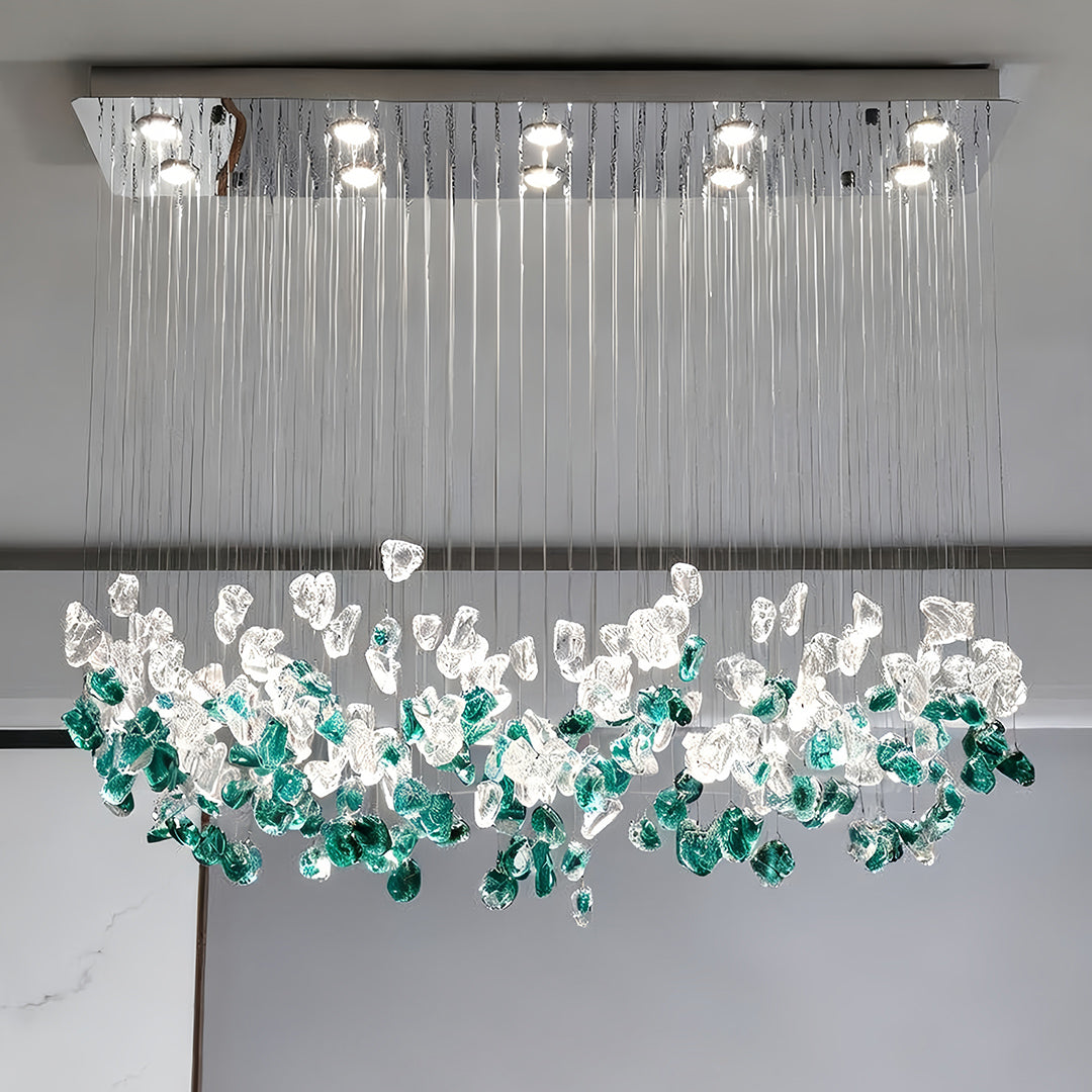 Green and Clear Glass Pebble Chandelier, Linear Island Ceiling Light 3