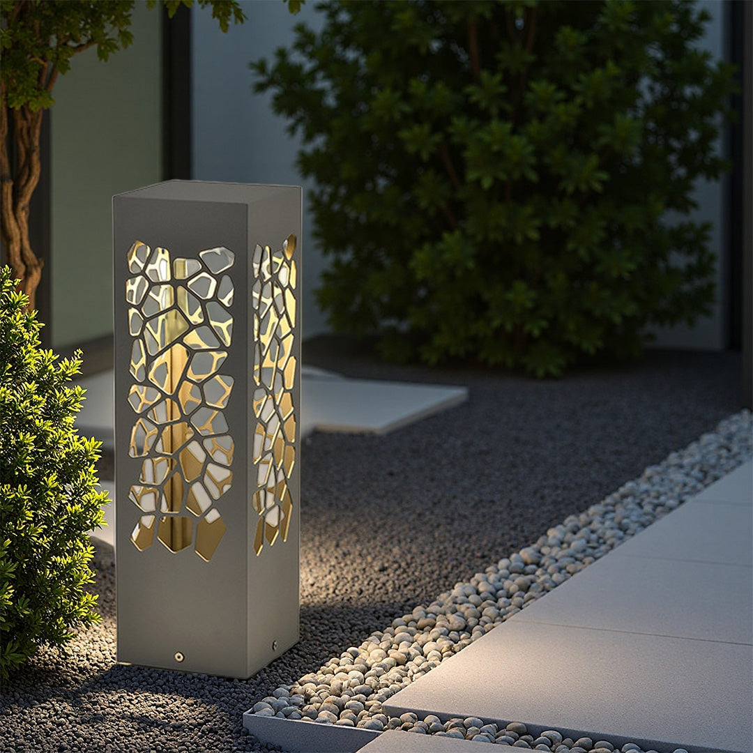 Pebble Cutout Bollard Light, Sand Gray Aluminum Landscape Light