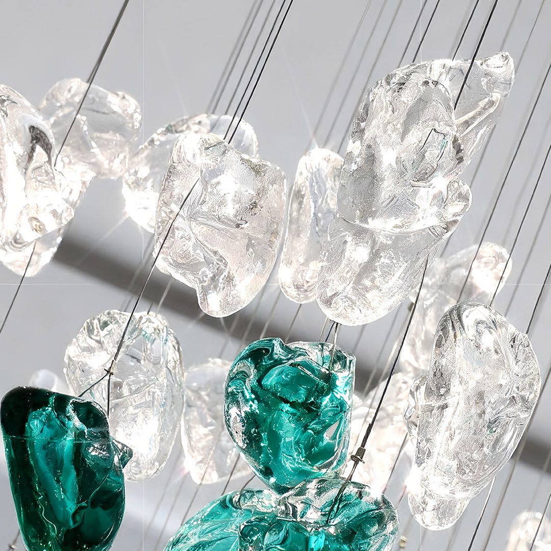 Green and Clear Glass Pebble Chandelier, Linear Island Ceiling Light 6