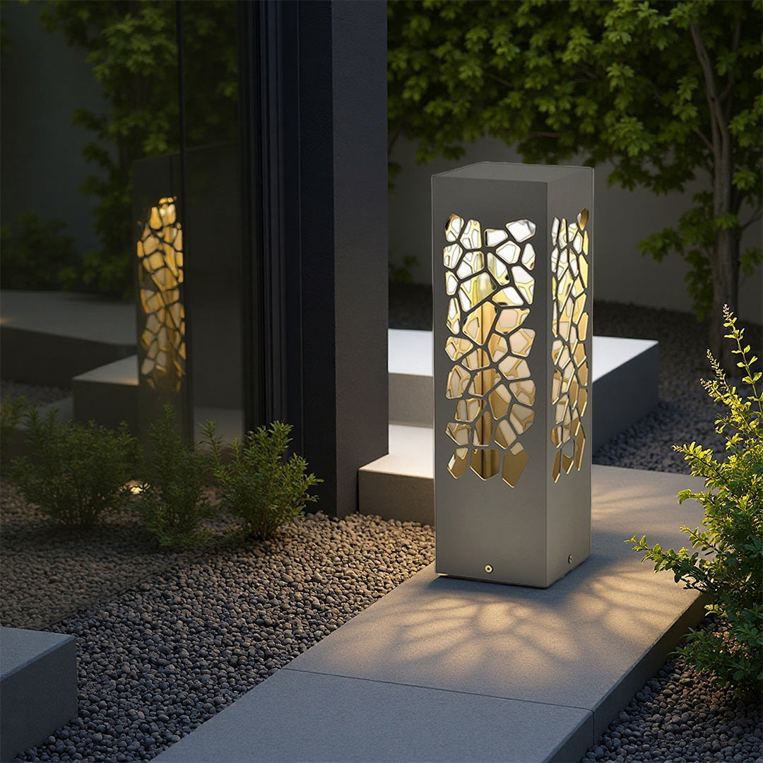 Pebble Cutout Bollard Light, Sand Gray Aluminum Landscape Light