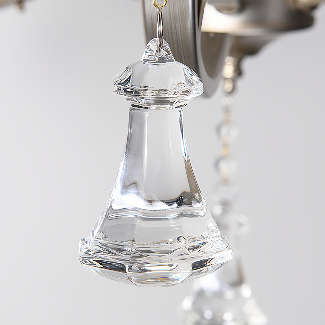 Crystal Drop Candle Chandelier, Silver Iron Scroll Arm Ceiling Light 6