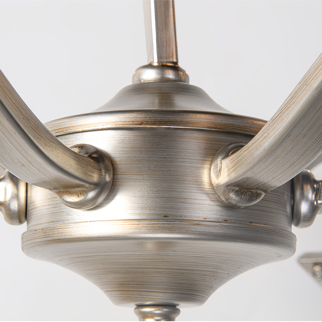 Crystal Drop Candle Chandelier, Silver Iron Scroll Arm Ceiling Light 7