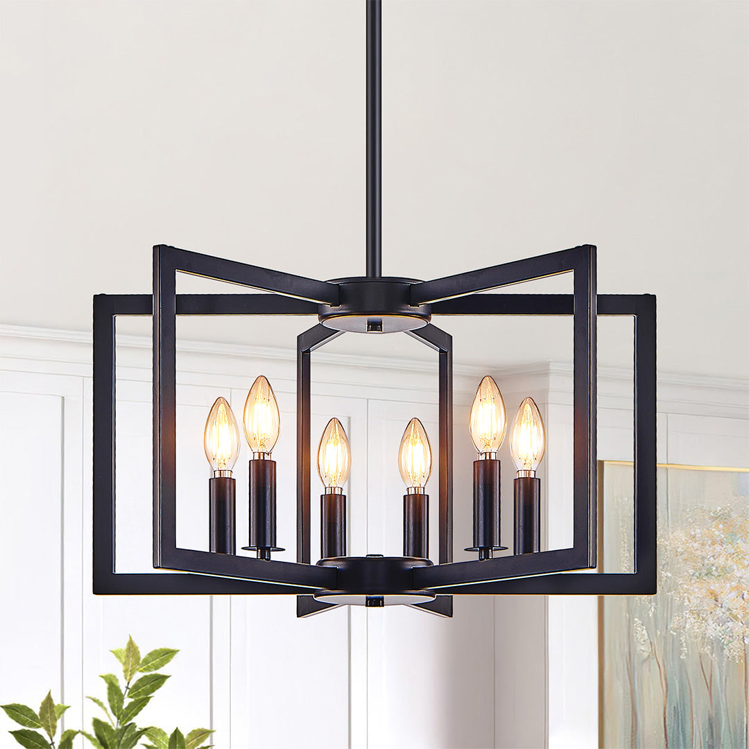 Open Frame Iron Candle Chandelier, Industrial Ceiling Light 7