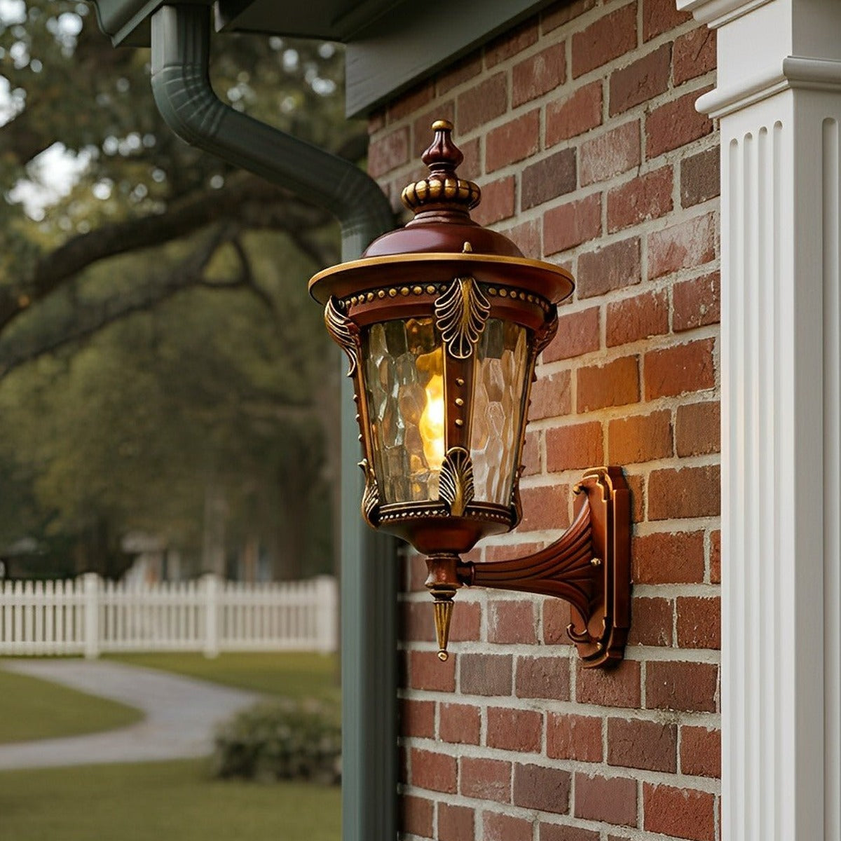 Acanthus Leaf Lantern Porch Light, Red Brown Cast Aluminum Sconce