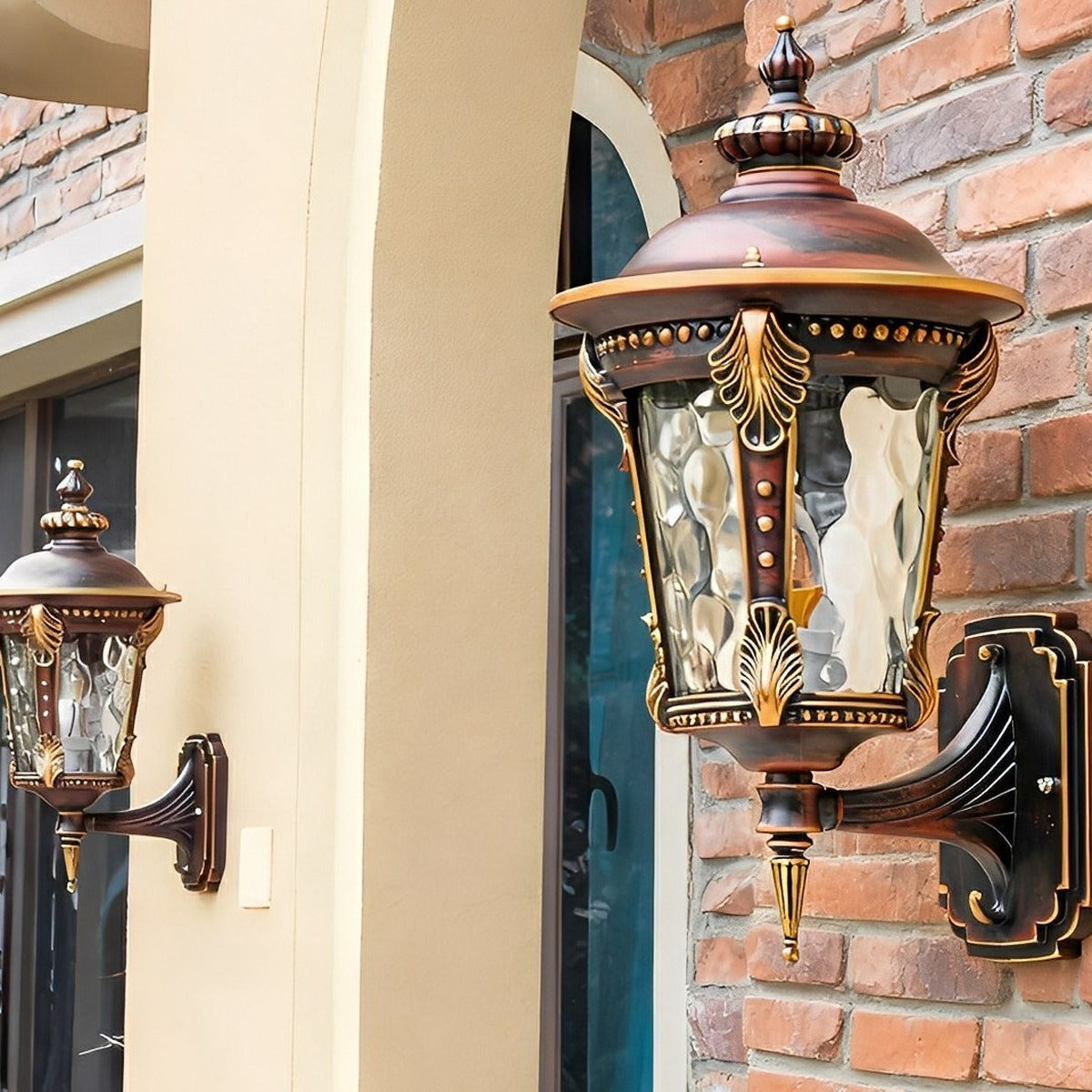 Acanthus Leaf Lantern Porch Light, Red Brown Cast Aluminum Sconce 2