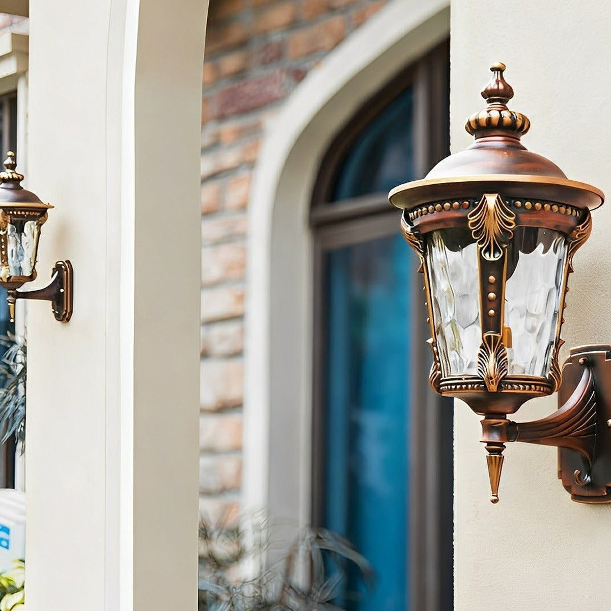Acanthus Leaf Lantern Porch Light, Red Brown Cast Aluminum Sconce 4