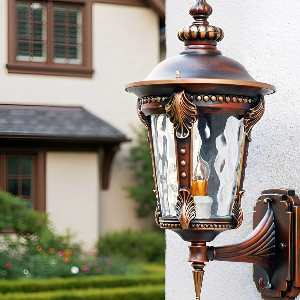 Acanthus Leaf Lantern Porch Light, Red Brown Cast Aluminum Sconce 5