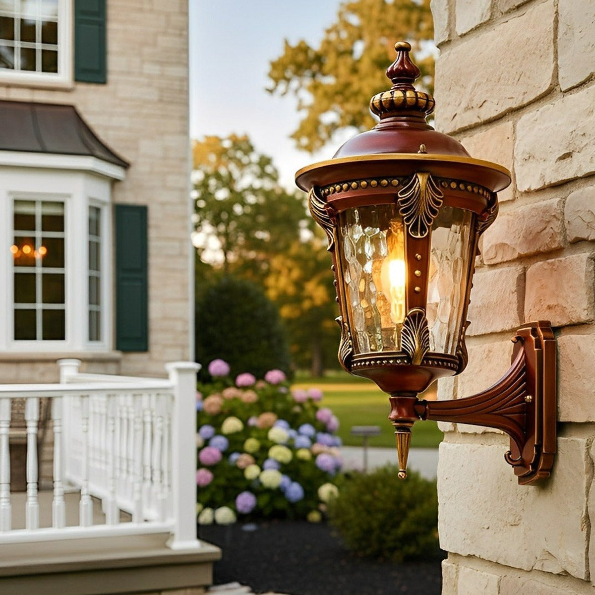Acanthus Leaf Lantern Porch Light, Red Brown Cast Aluminum Sconce 6