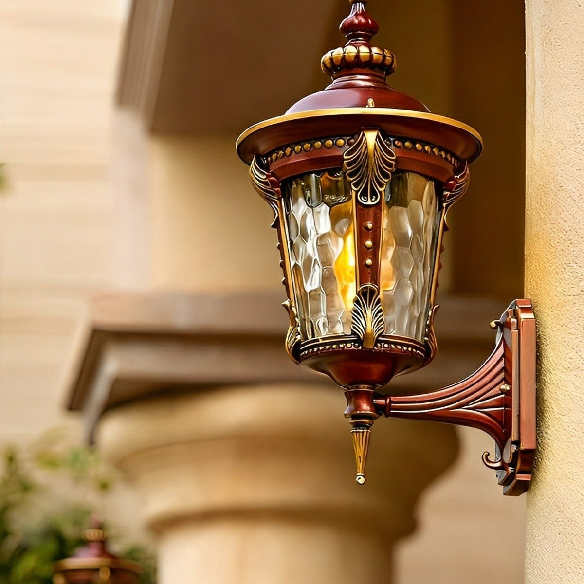 Acanthus Leaf Lantern Porch Light, Red Brown Cast Aluminum Sconce 8