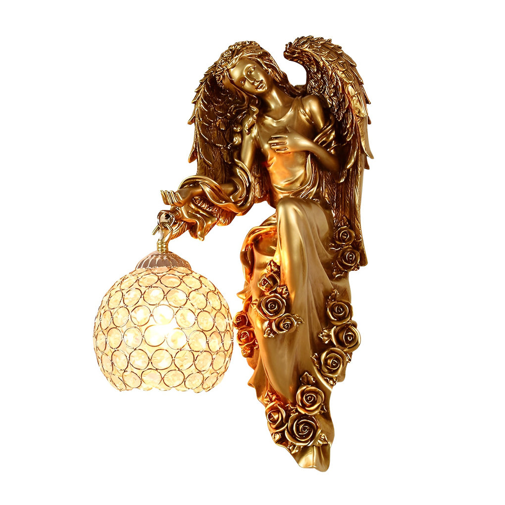 Guardian Angel Wall Sconce, Gold Resin Crystal Wall Light