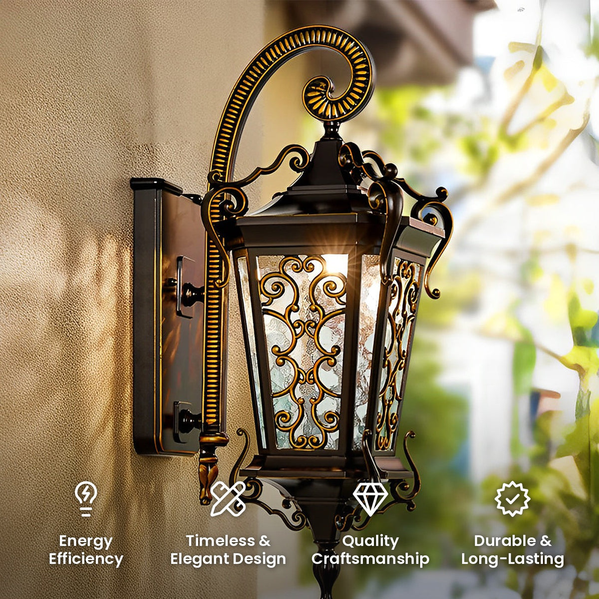 Antique European Wall Lantern: energy efficiency, timeless and elegant design, quality craftsmanship, durable and long-lasting