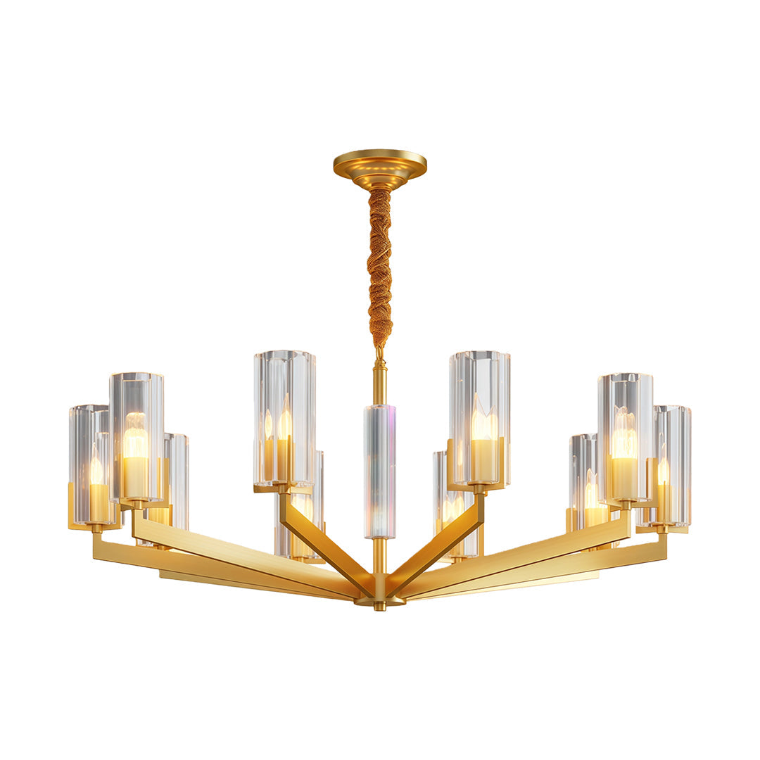 Ribbed Glass Candle Chandelier, Solid Brass Modern Ceiling Light 21