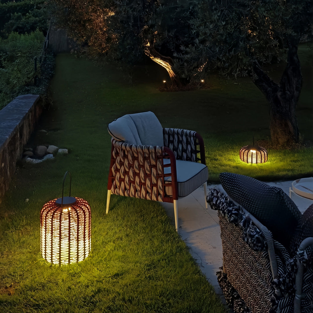 Woven Rope Lantern, Stainless Steel Frame Outdoor Floor Lantern
