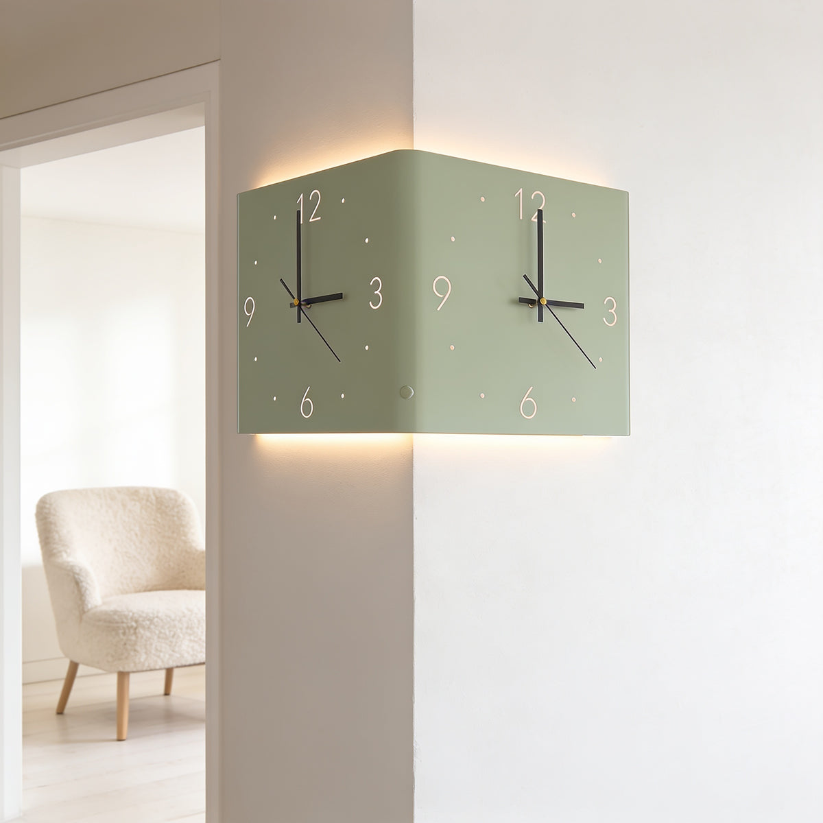 Backlit Wall Clock Light, Green, Corner