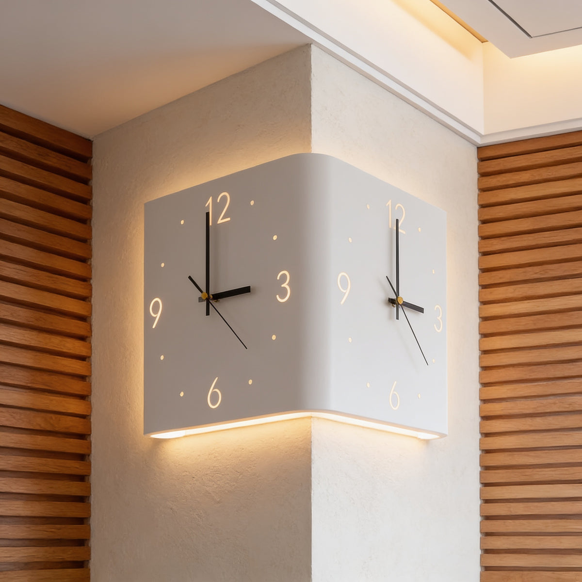 Backlit Wall Clock Light, White, Corner