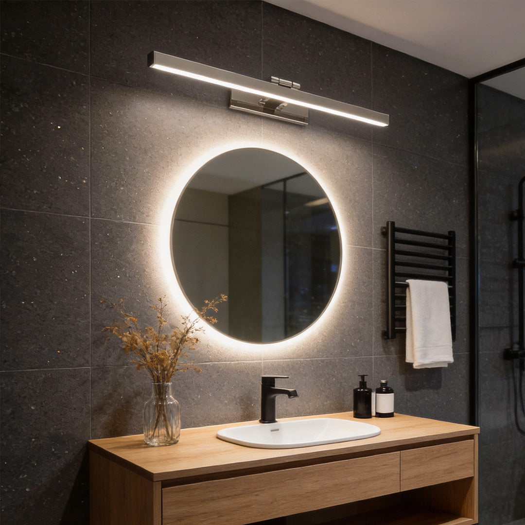 Polished Steel Vanity Light, Adjustable LED Mirror Bath Bar
