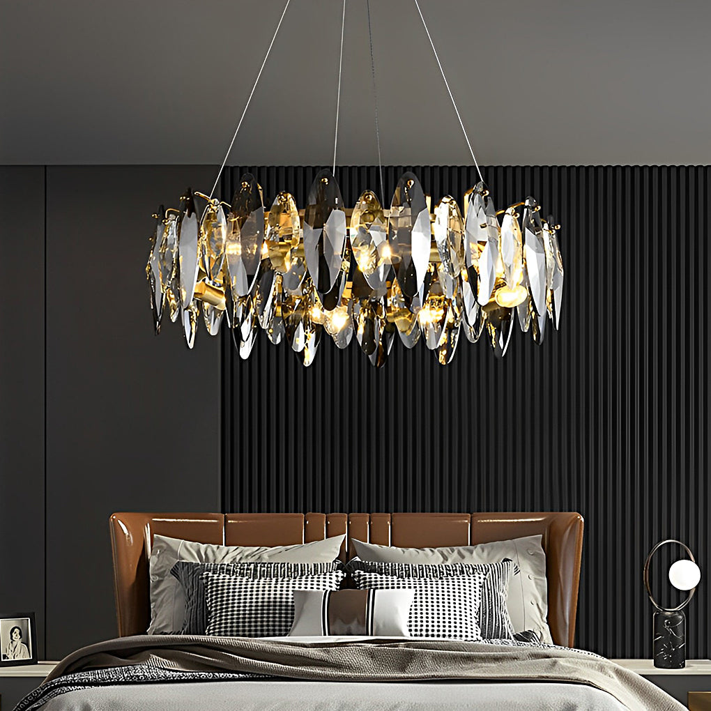 Smoky Leaf K9 Crystal Ring Chandelier, Modern Iron Ceiling Light 6