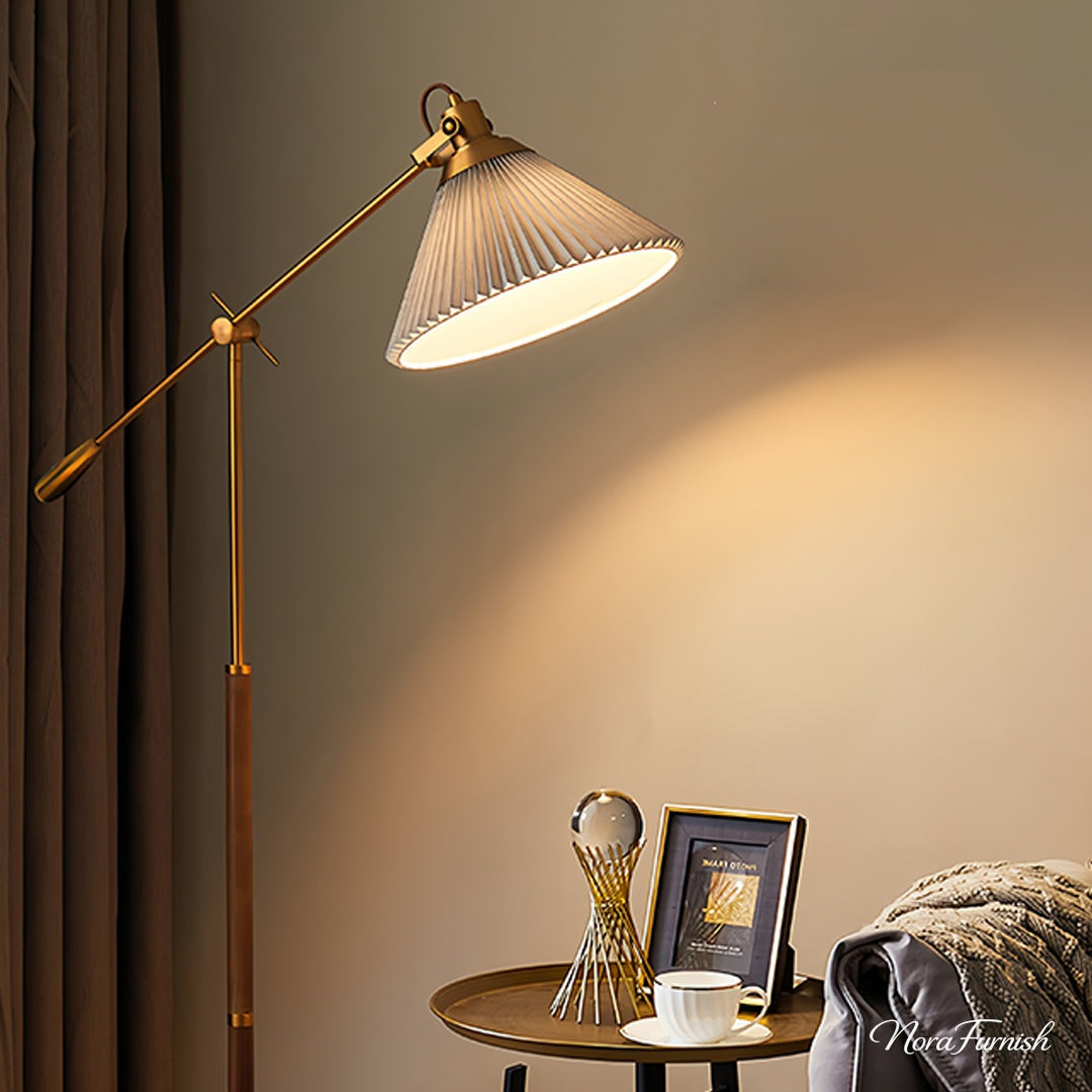 Pleated Shade Swing Arm Floor Lamp, Retro Fabric Reading Light, view 2