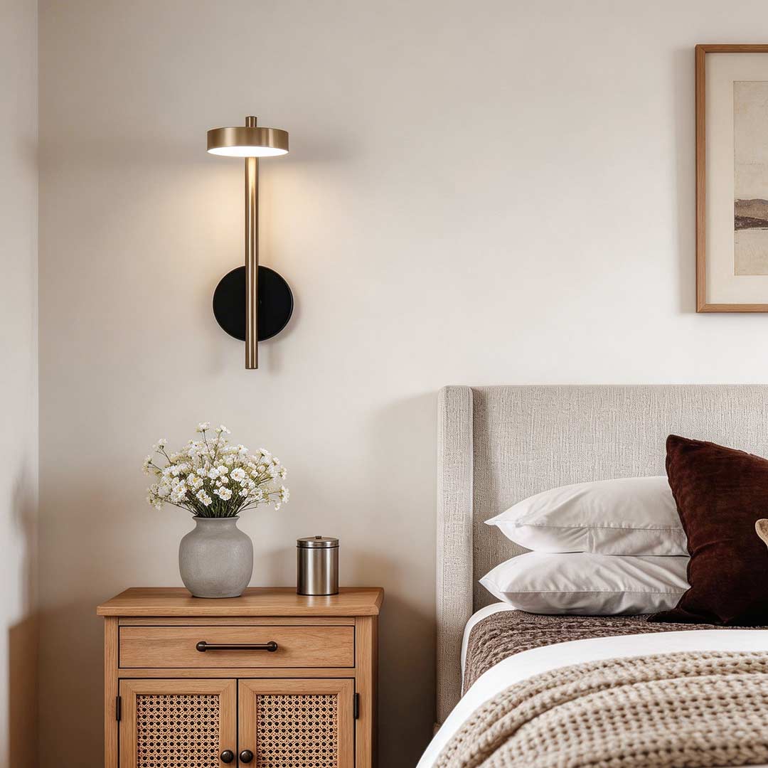 Pivoting Disc Wall Light, Black and Gold Aluminum Sconce