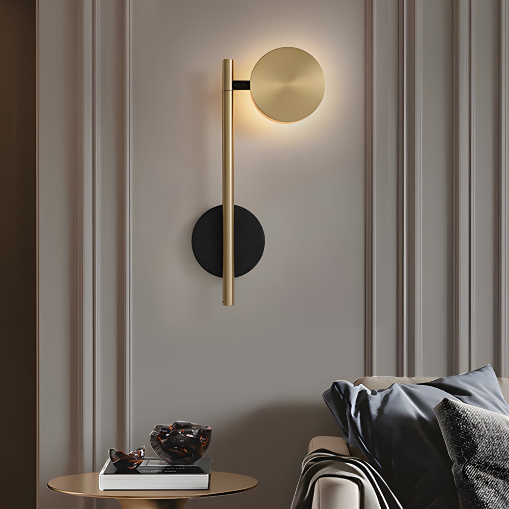 Pivoting Disc Wall Light, Black and Gold Aluminum Sconce