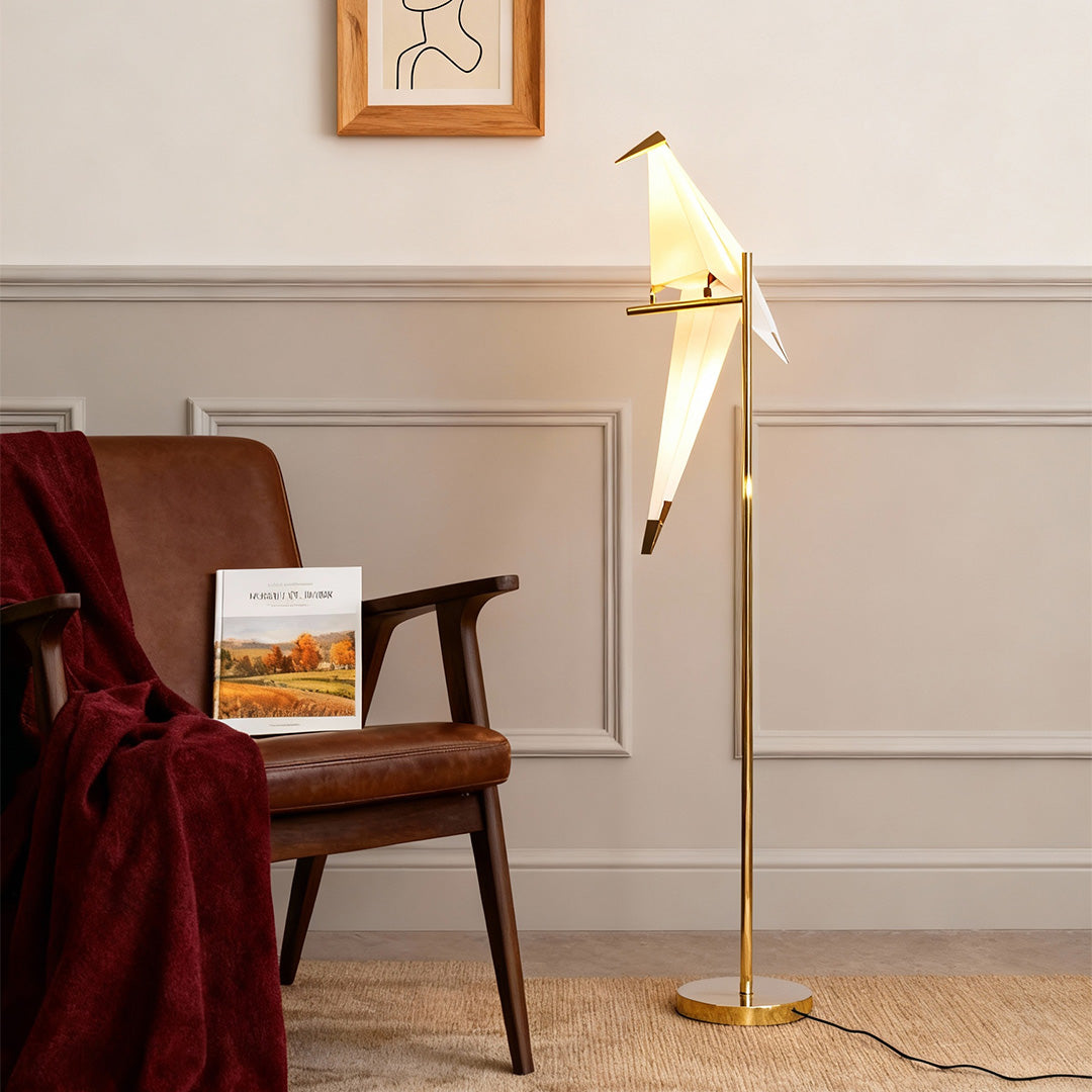 Origami Crane Bird Light, White Paper Fold LED Wall Sconce